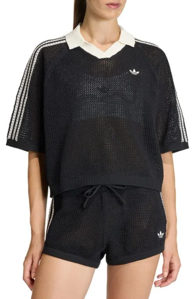 Adidas Originals Open Stitch Polo In Black