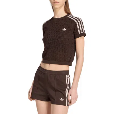 Adidas Originals Open Stitch Short Sleeve Crop Sweater In Brown