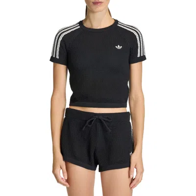 Adidas Originals Open Stitch Short Sleeve Crop Sweater In Black