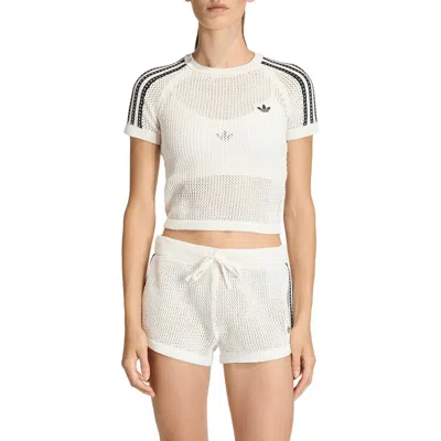 Adidas Originals Open Stitch Short Sleeve Crop Sweater In White