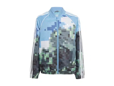 Pre-owned Adidas Originals Originals X Minecraft Kids Track Top In Hazy Blue/magic Lime/tribe Green