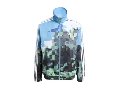 Pre-owned Adidas Originals Originals X Minecraft Track Top In Hazy Blue/magic Lime/tribe Green