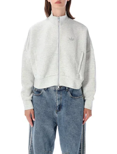 Adidas Originals Oversized Spacer Track Top With High Neck & Full-length Zip Pockets In Grigio