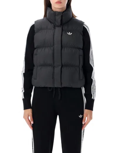 Adidas Originals Padded Mini Vest With High Neck & Full-length Zip In Nero