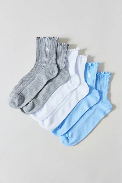 Adidas Originals Performance Ruffle Quarter Crew Socks 3-pack In Blue, Women's At Urban Outfitters In Animal Print