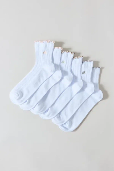 Adidas Originals Performance Ruffle Quarter Crew Socks 3-pack In White, Women's At Urban Outfitters In Blue
