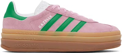 Adidas Originals Pink & Green Gazelle Bold Sneakers In Pink/green/white