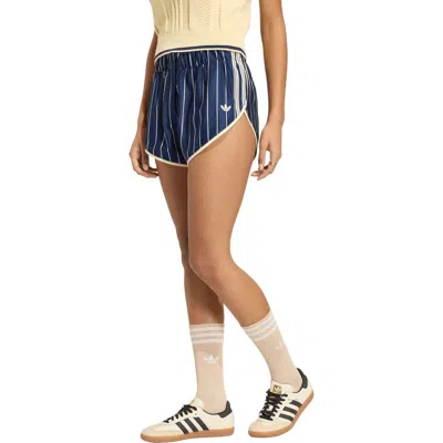 Adidas Originals Pinstripe High Waist Shorts In Blue