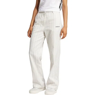 Adidas Originals Pinstripe Loose Twill Pants In Off White/night Indigo