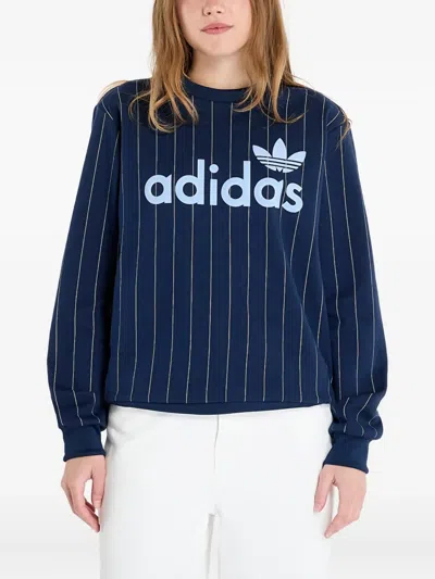 Adidas Originals Pinstripe-pattern Graphic-print Sweatshirt In Blue