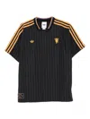 Adidas Originals Pinstripe-striped Three-stripe Logo T-shirt In Black