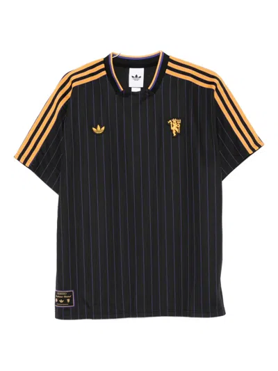 Adidas Originals Pinstripe-striped Three-stripe Logo T-shirt In Black