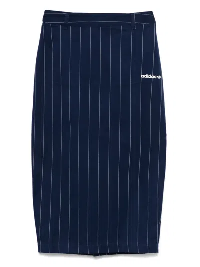 Adidas Originals Pinstriped Pencil Midi Skirt In Nindigo/owhite Indnui/blacas