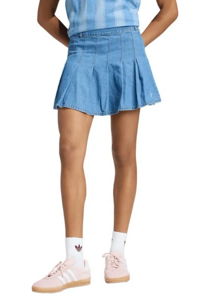 Adidas Originals Pleated Denim Miniskirt In Blue