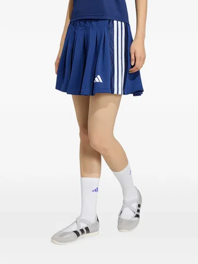 Adidas Originals Pleated Mesh-knit Mini Skirt In Blue