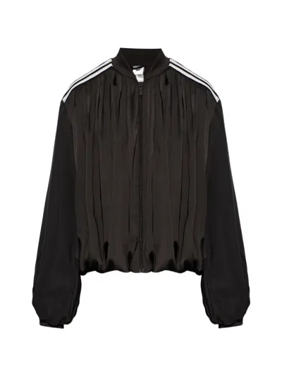 Adidas Originals Pleated Puff-sleeve Blouse In Black