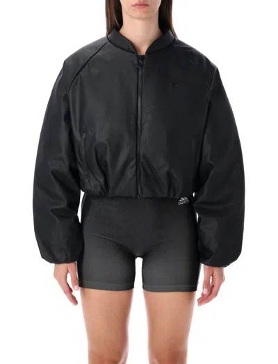 Adidas Originals Pleather Bomber In Black