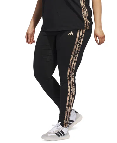 Adidas Originals Plus Size Animal-print 3-stripes High-rise Full-length Leggings In Black