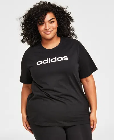Adidas Originals Plus Size Cotton Crewneck Logo-print Tee In Black,white