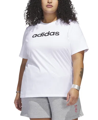Adidas Originals Plus Size Cotton Crewneck Logo-print Tee In White,black