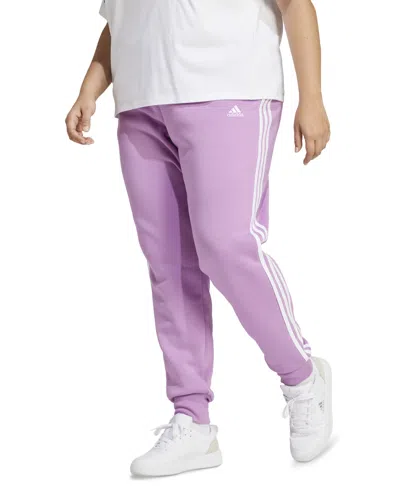 Adidas Originals Plus Size Essentials 3-stripe Fleece Joggers In Preloved Purple