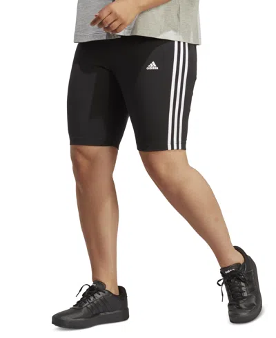 Adidas Originals Plus Size Essentials 3-stripes Bike Shorts In Black,white