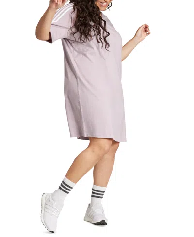 Adidas Originals Plus Size Essentials 3-stripes Boyfriend T-shirt Dress In Preloved Fig,white