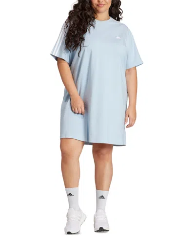 Adidas Originals Plus Size Essentials 3-stripes Boyfriend T-shirt Dress In Wonder Blue,white