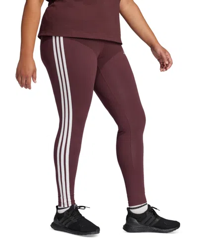 Adidas Originals Plus Size Essentials 3-stripes Cotton Leggings In Aurora Ruby,white