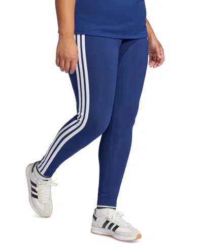Adidas Originals Plus Size Essentials 3-stripes Cotton Leggings In Dark Blue,white