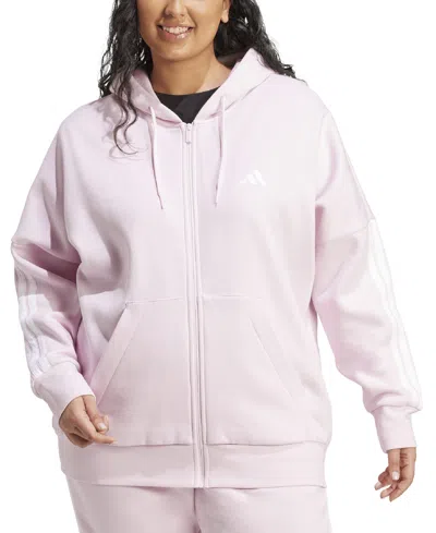 Adidas Originals Plus Size Essentials 3-stripes Full-zip Fleece Hoodie In Pink