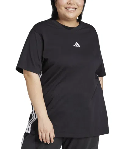 Adidas Originals Plus Size Essentials Cotton Crewneck Short-sleeve Logo T-shirt In Black