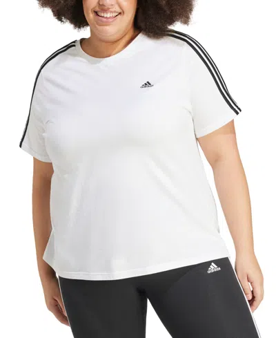 Adidas Originals Plus Size Essentials Slim 3-stripes T-shirt In White,black