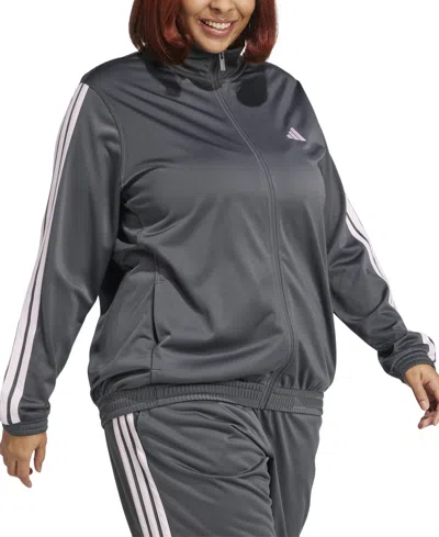 Adidas Originals Plus Size Essentials Tricot Three Stripes Track Jacket In Black,white