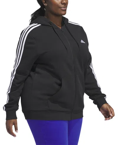 Adidas Originals Plus Size Fleece Zip-front Hooded Sweatshirt In Black