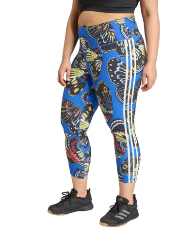 Adidas Originals Plus Size High-rise Farm 7/8 Leggings Pants In Blue