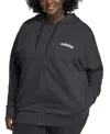 Adidas Originals Plus Size Logo French Terry Full-zip Hoodie In Black,white