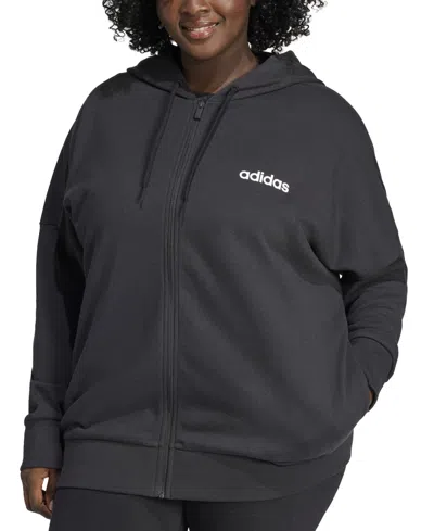 Adidas Originals Plus Size Logo French Terry Full-zip Hoodie In Black,white