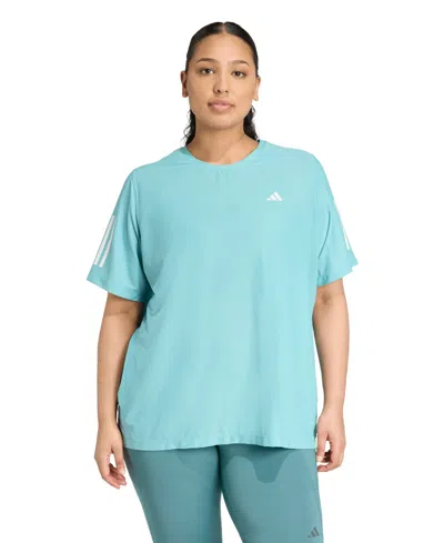 Adidas Originals Plus Size Own The Run Crew Neck T-shirt In Green