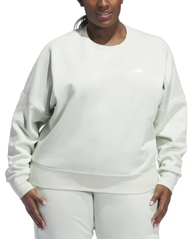 Adidas Originals Plus Size Small Logo Crewneck Sweatshirt In Linen Green
