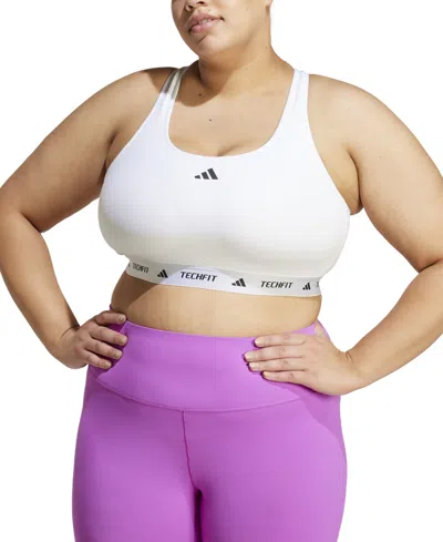 Adidas Originals Plus Size Techfit Racerback Sports Bra In White