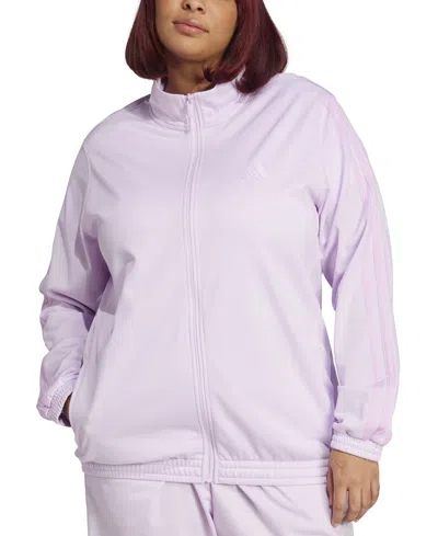 Adidas Originals Plus Size Three-stripe Tricot Zip Track Jacket In Icelav,bli