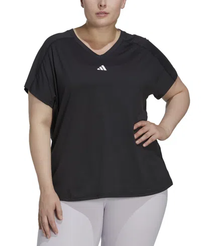 Adidas Originals Plus Size Train Essentials V-neck Short-sleeve Tee In Black