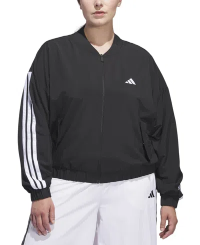 Adidas Originals Plus Size Woven Logo Windbreaker Bomber Jacket In Black