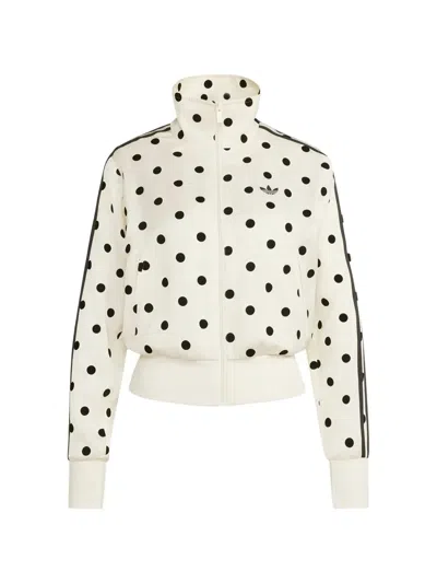 Adidas Originals Polka Dot Stand Collar Cropped Zip Jacket In White