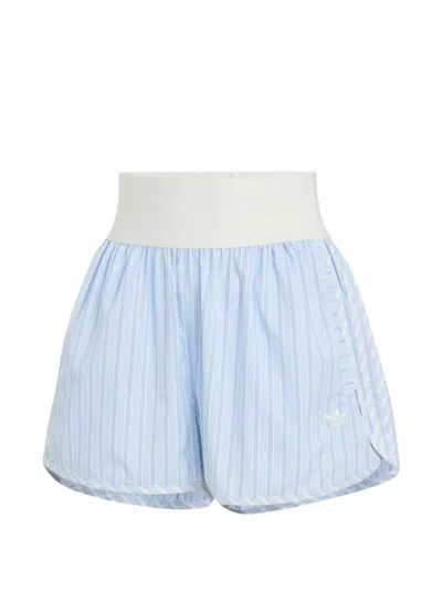 Adidas Originals Striped Poplin High-rise Shorts In Blue