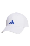 Adidas Originals Pregame Stretch Tripe Stripe Snapback Cap In White/ Semi Lucid Blue