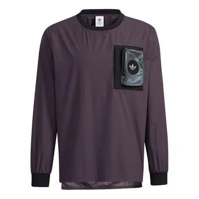Adidas Originals Prem Wvn Ls Tee Chest Zipper Pocket Pullover Round Neck Long Sleeves Purple