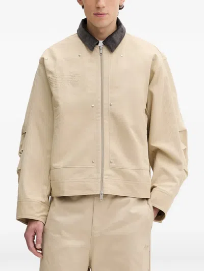 Adidas Originals Premium Essentials Corduroy-collar Embroidered Bomber Jacket In Neutral