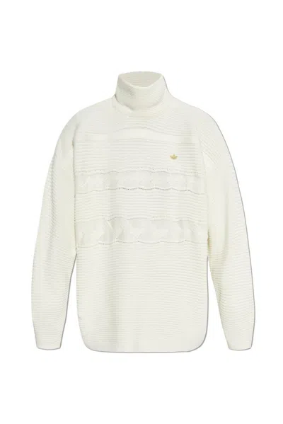 Adidas Originals Premium Oversized Knit Turtleneck Jumper In Owhite